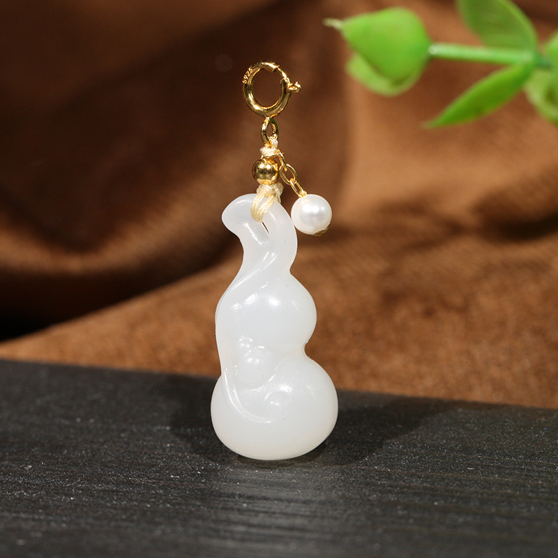 【叶叶珠宝】834和田玉白玉葫芦S925银 挂件吊坠23.5*11mm