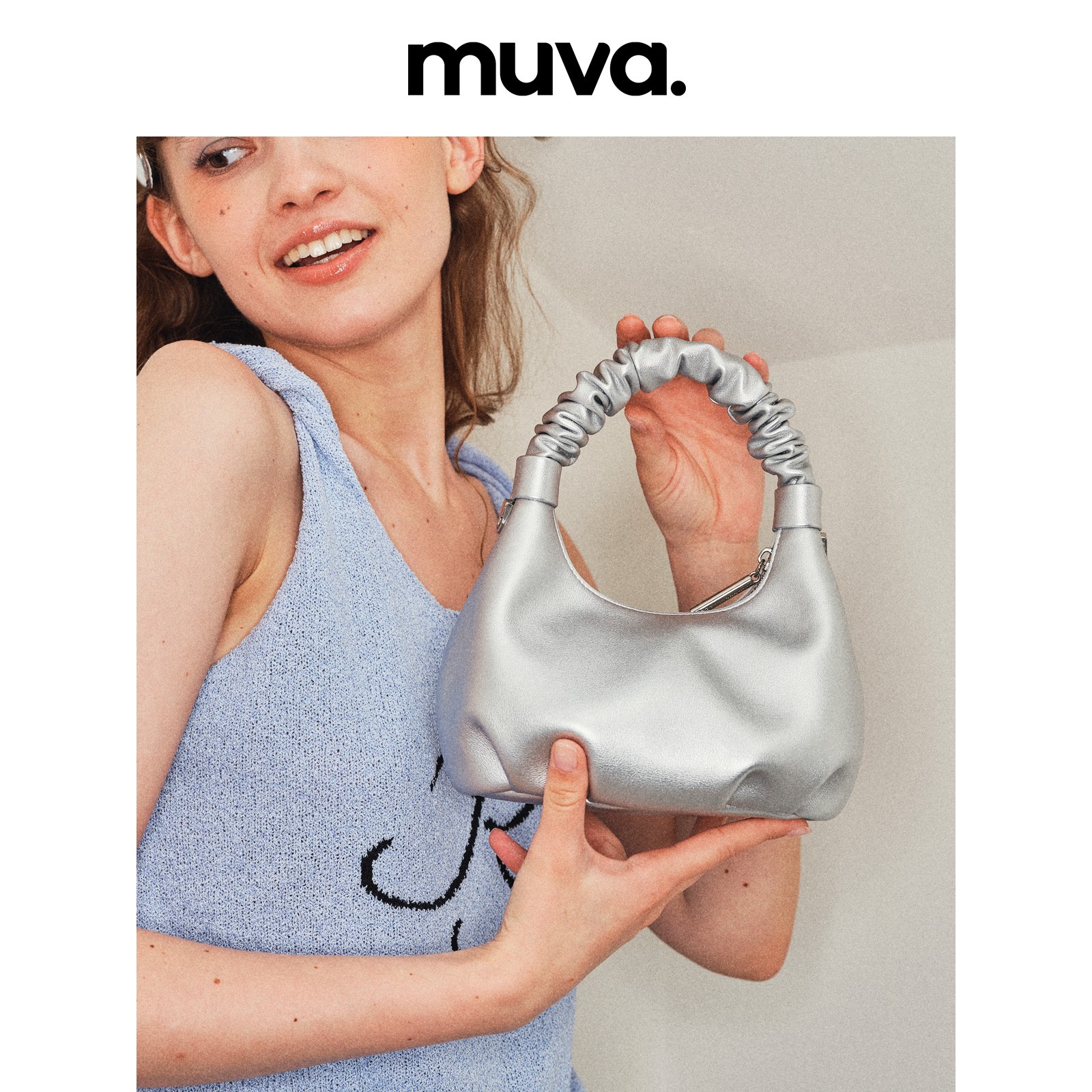 MUVA云吞包真皮褶皱小拎包女手提斜挎包单肩高级感小包包2024新款