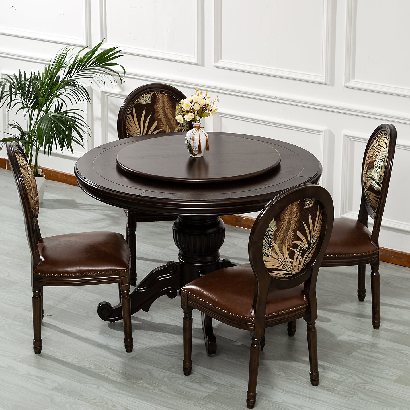 烤漆美式圆型奢华风成套家具餐台客厅简约桌子网红高颜值家具