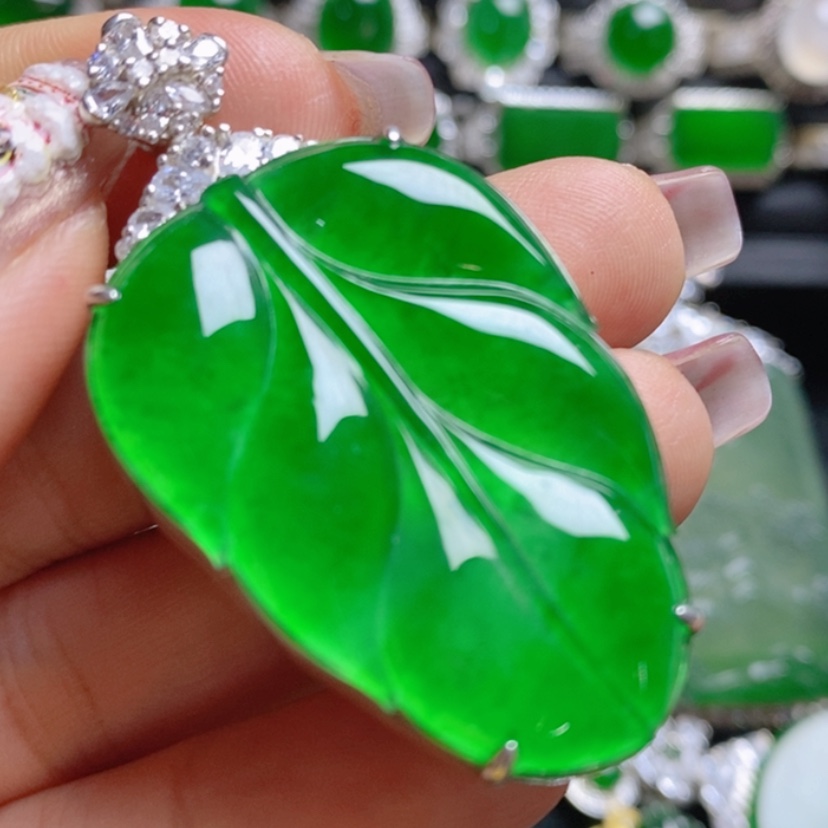 【闪购商品】翡翠挂件银S925镶嵌叶子
