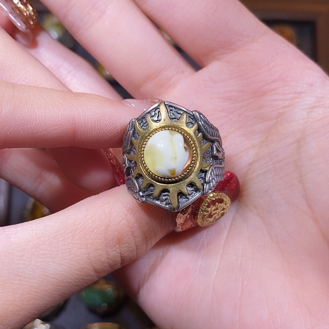 琥珀戒指银S925镶嵌良*戒指