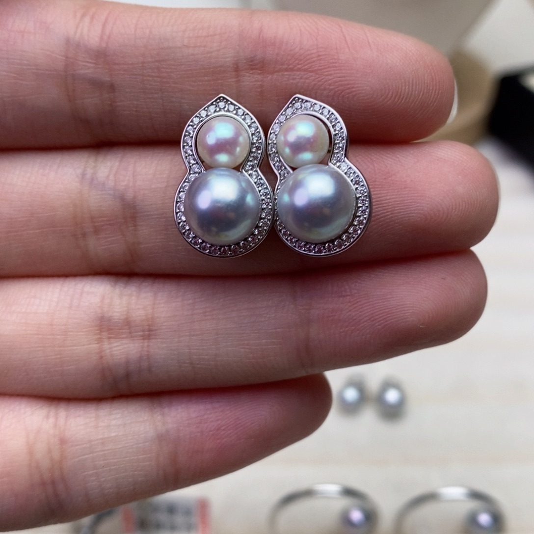 海水珍珠耳饰银S925镶嵌