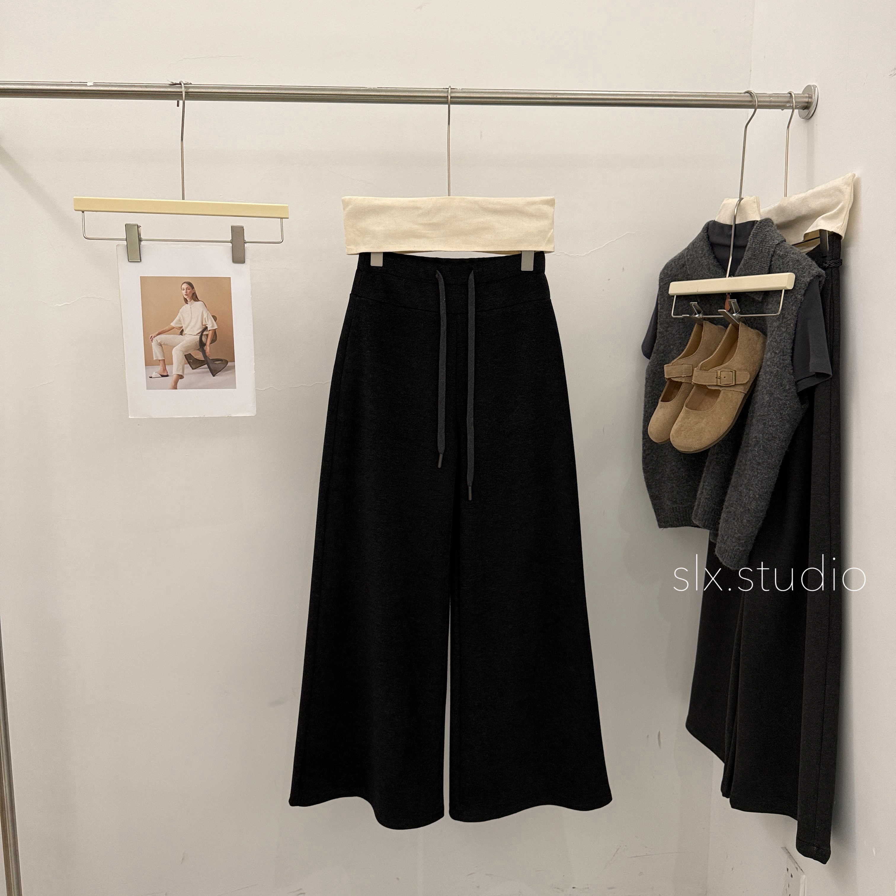 slx@ 2523 醋酸羊绒直筒微喇裤