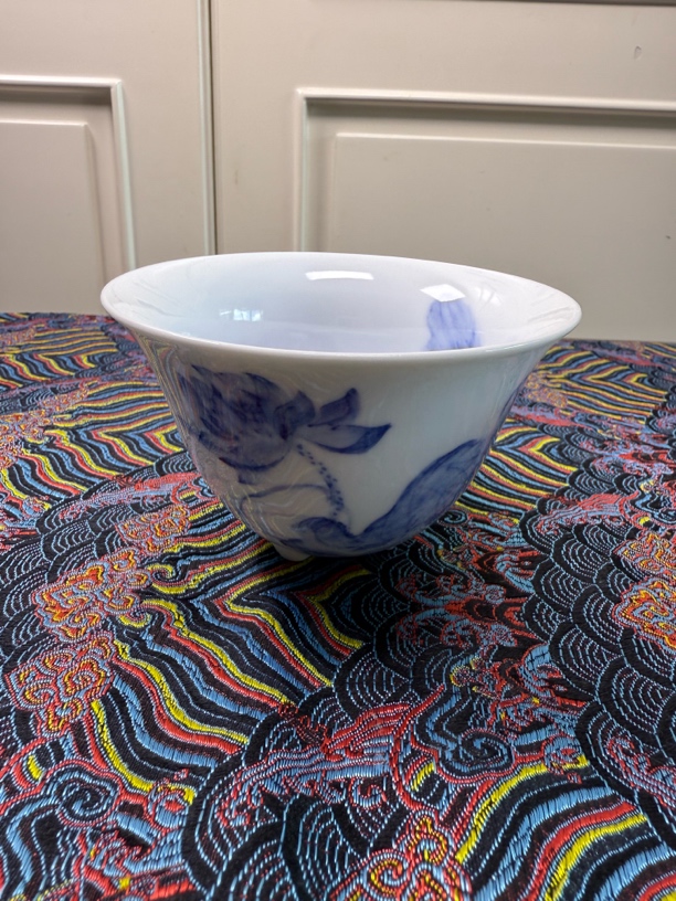 青花瓷茶具170毫升内外满绘莲花金鱼把杯茶杯陶瓷