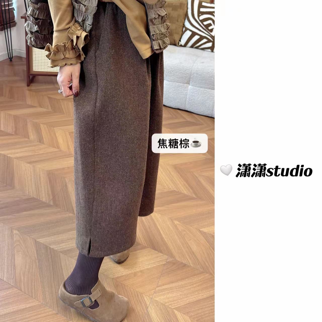 【复古七分裤】【全腰带松紧】潇潇定制面料韩系百搭七分直筒裤XS2573