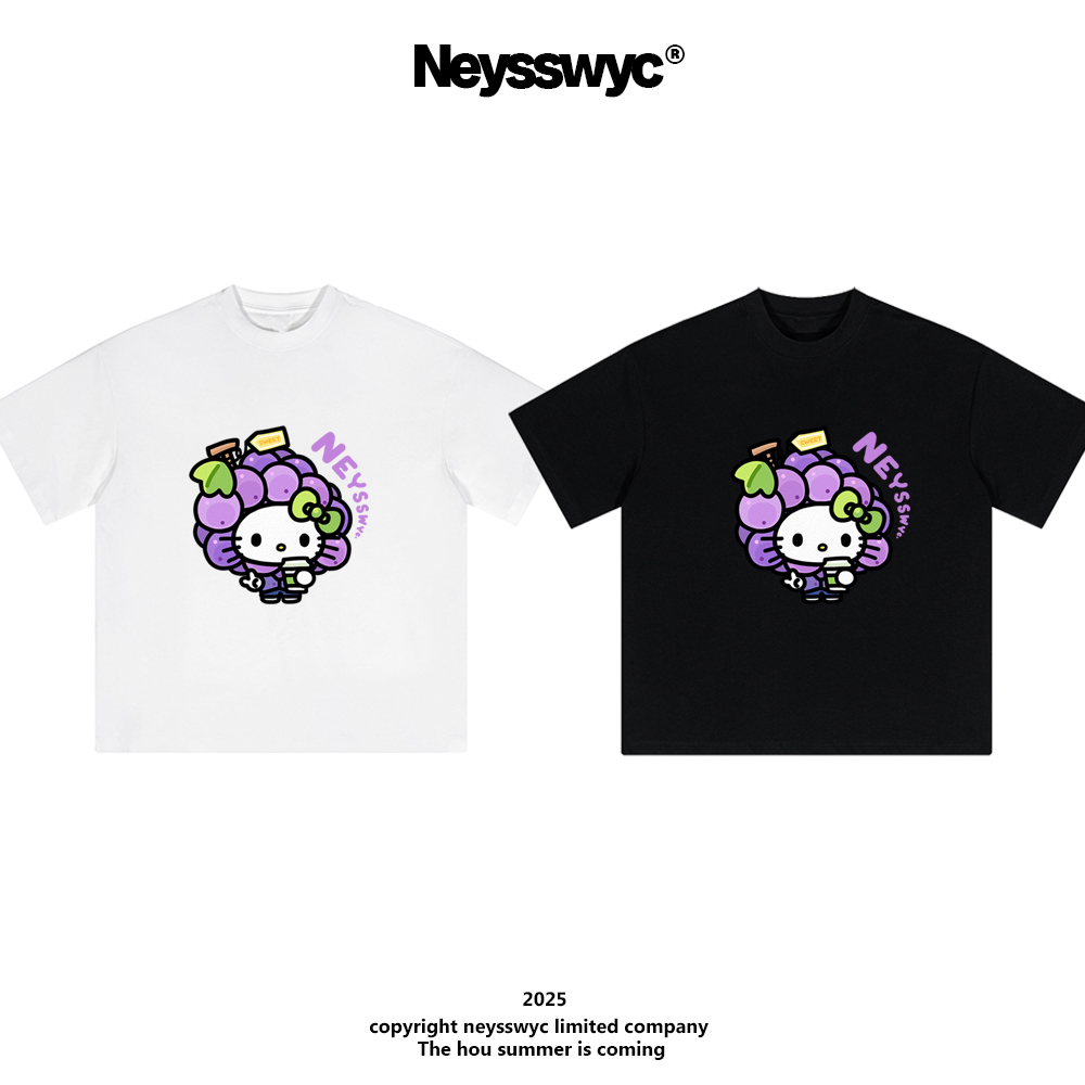 NEYSSWYC 小葡萄纯棉黑白短袖休闲夏印花宽松卡通圆领T恤趣味情侣
