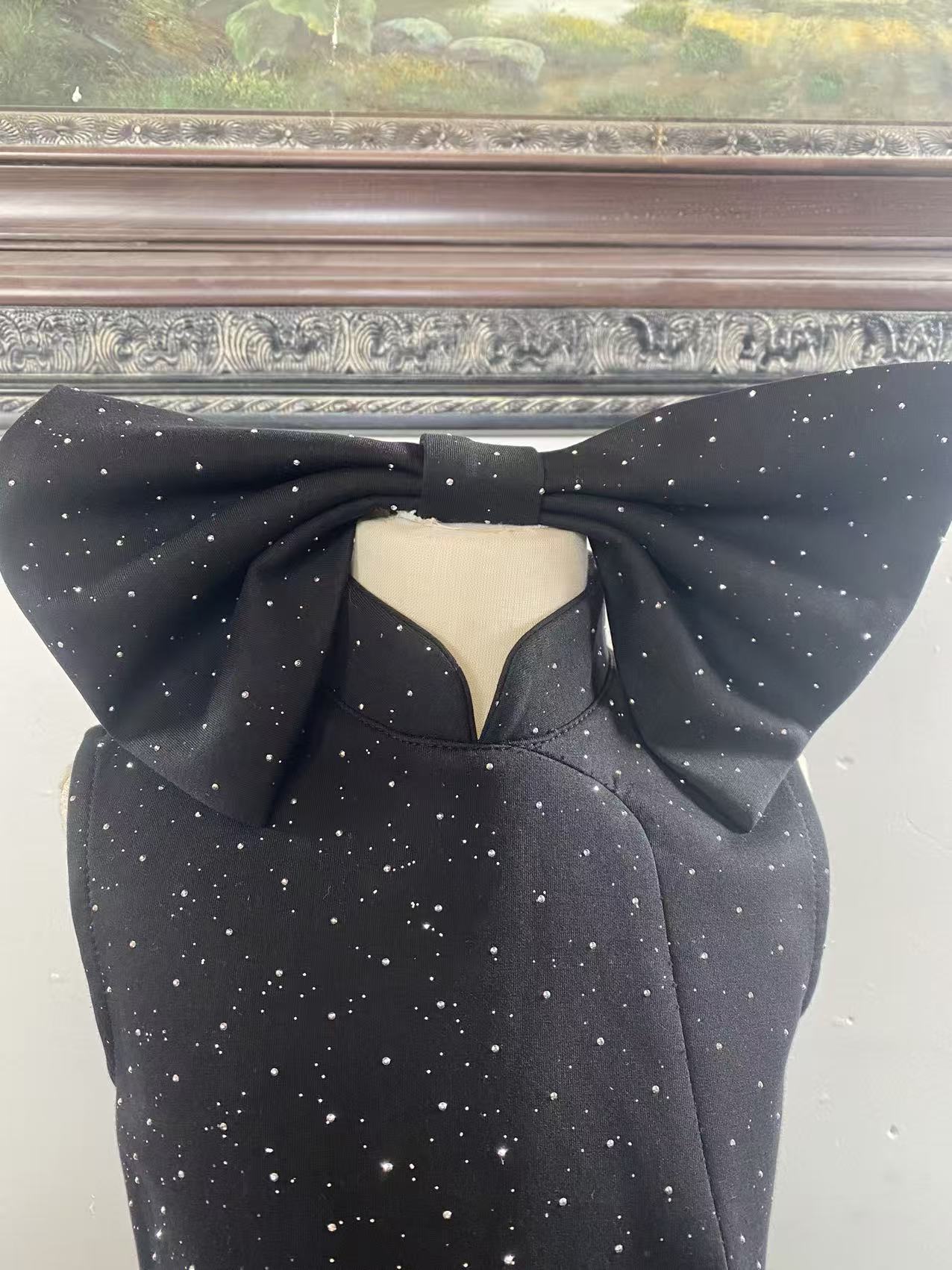 黑色亮钻蝴蝶结配件秀场百搭神器饰品金色气质中式精美复古