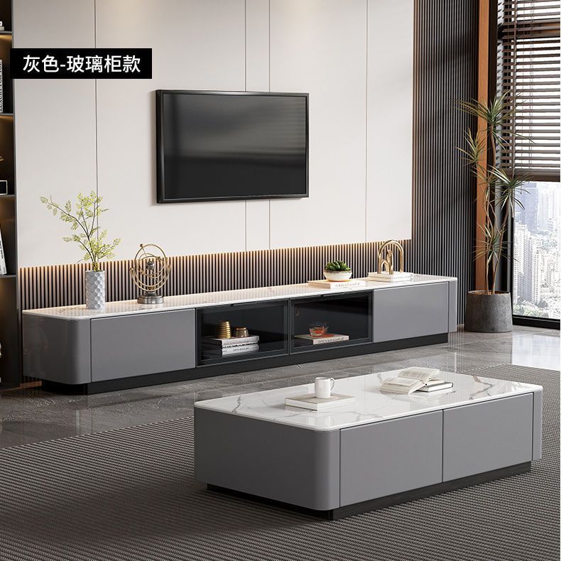 实木岩板轻奢落地茶几电视柜组合客厅家用现代简约客厅电视柜落地