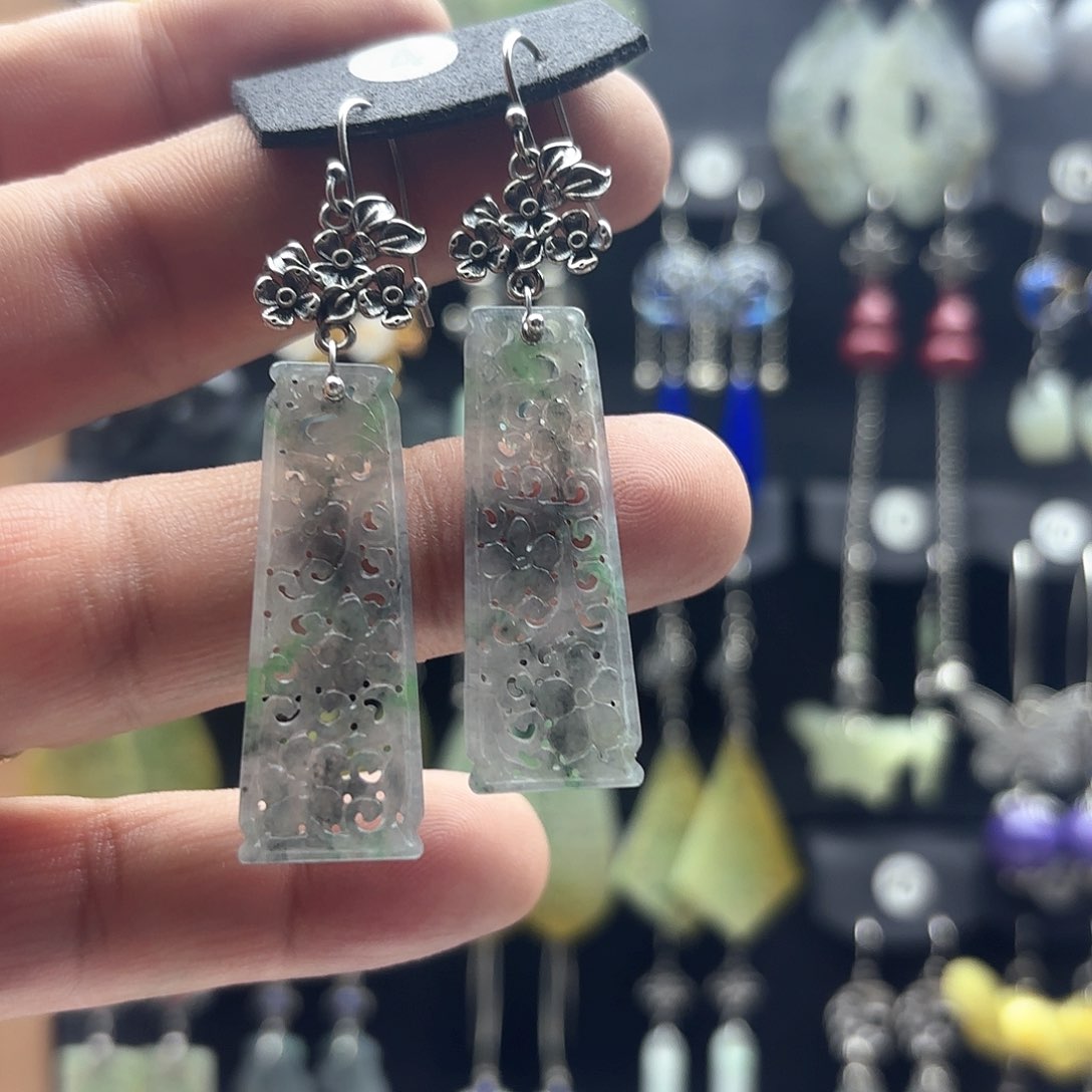 翡翠耳饰银S925镶嵌?****