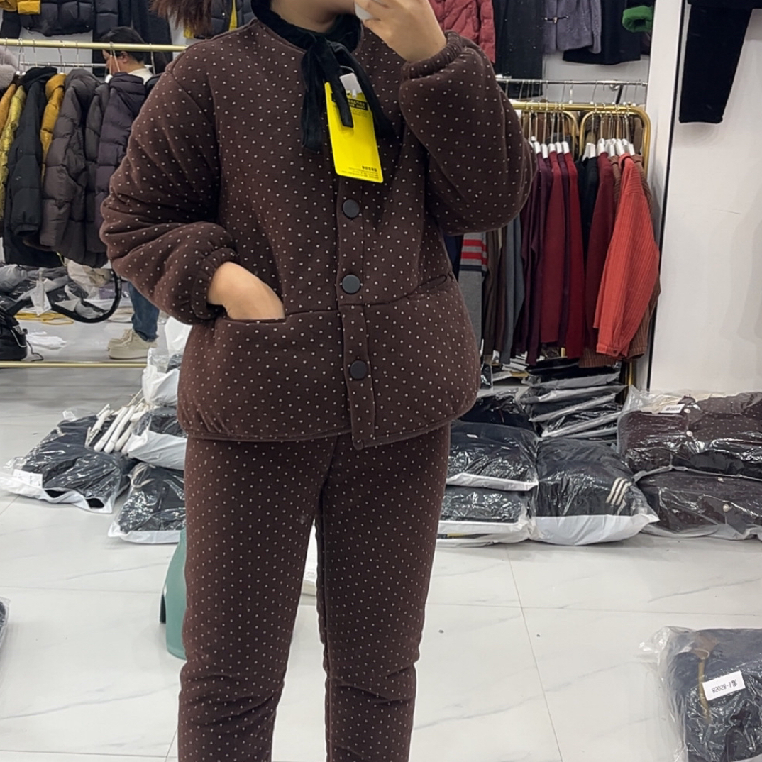 爱心款三层加绒加厚韩版休闲可外穿家居服套装