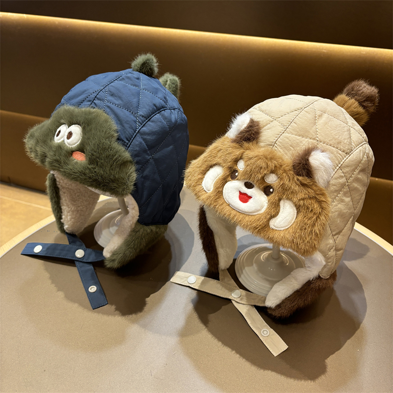 儿童帽子秋冬季可爱超萌女宝宝韩版加绒雷锋帽秋冬天男童加厚护耳