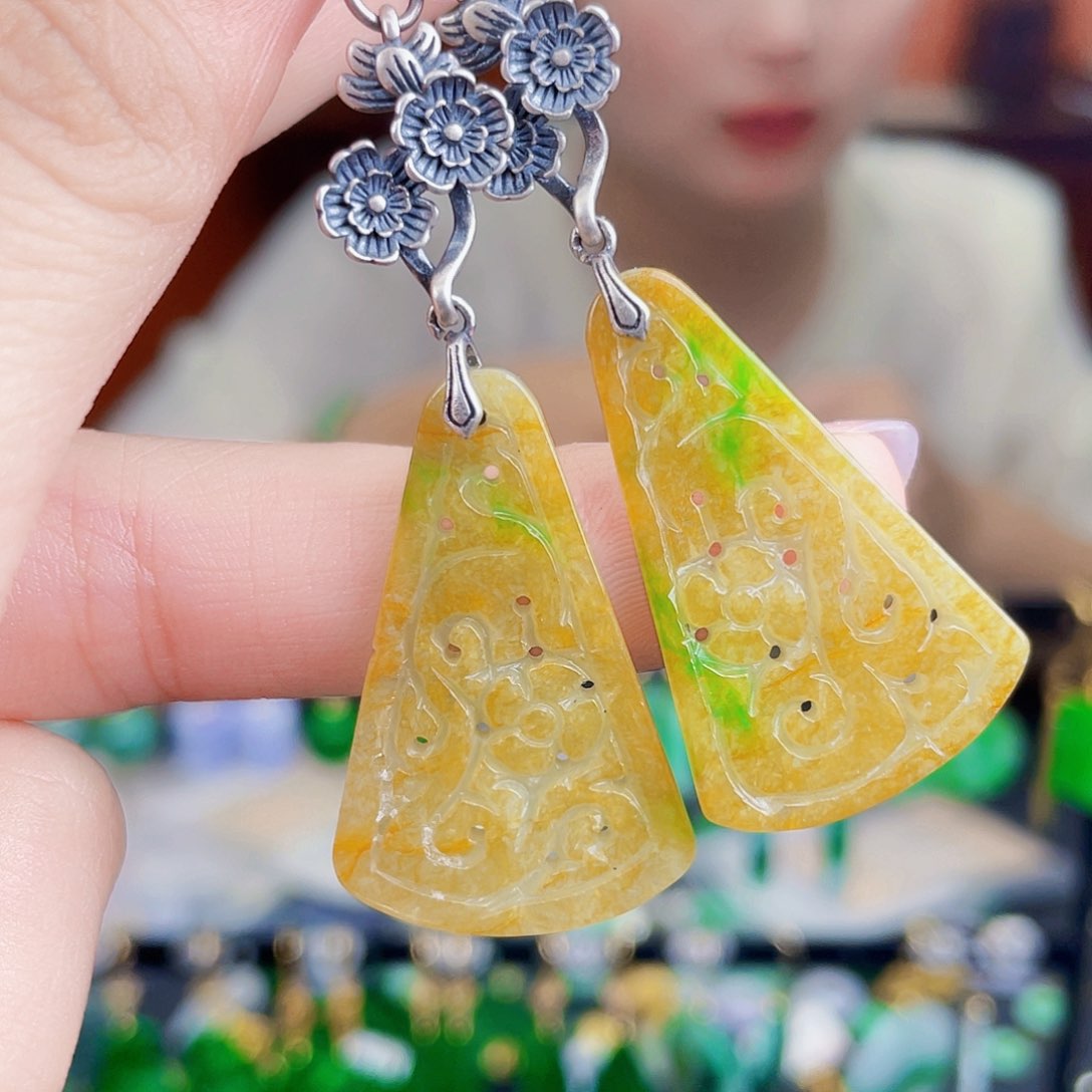 翡翠银S925镶嵌耳饰饰品