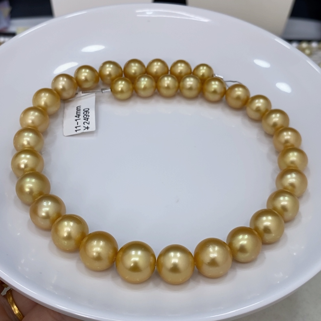 海水珍珠颈饰未镶嵌且***吟金珠项链11-14华