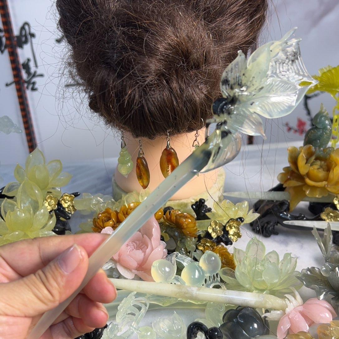 定制蛇纹石玉毛货发饰