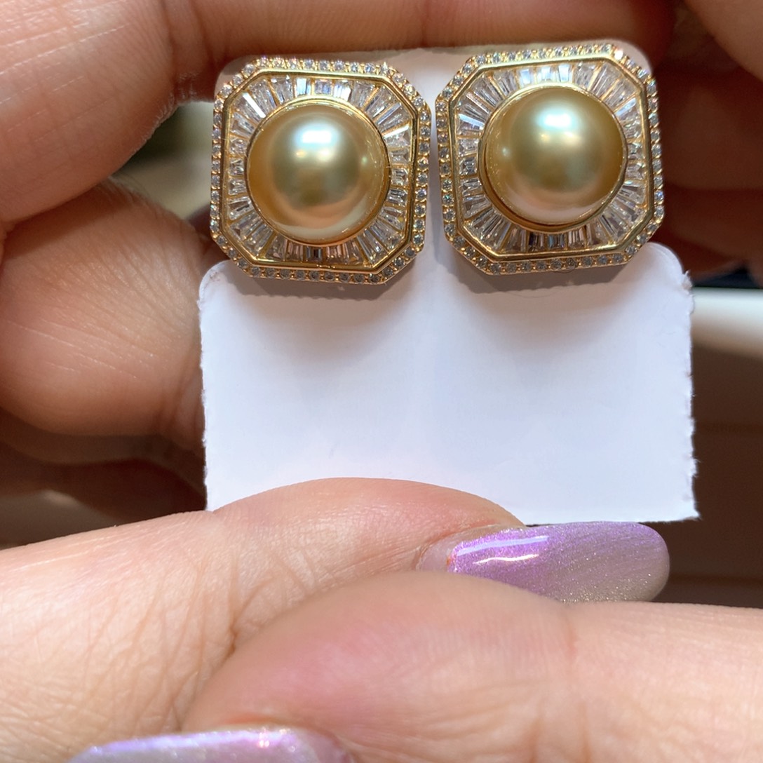 银S925镶嵌海水珍珠耳饰