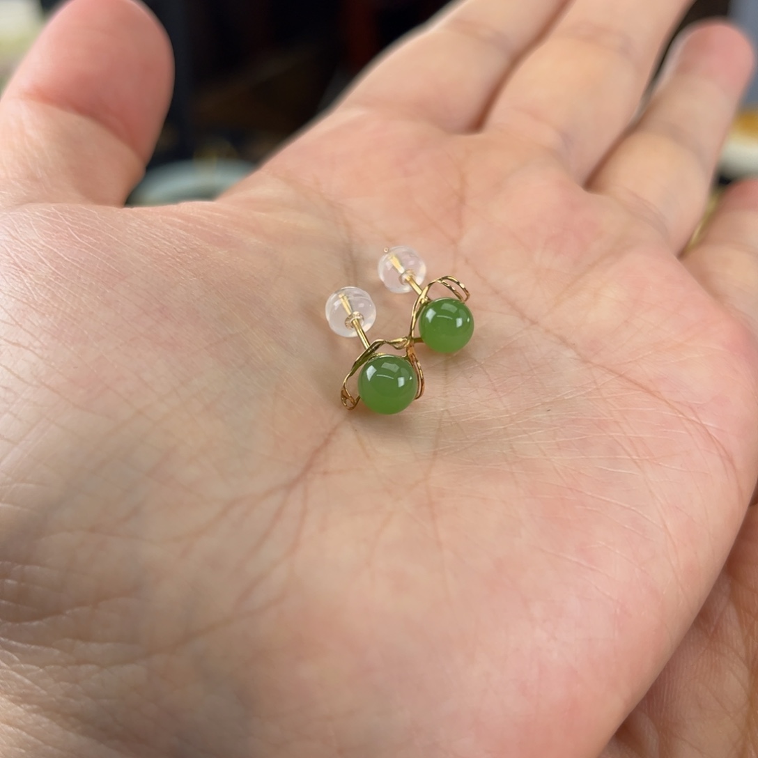 和田玉耳饰18K金镶嵌