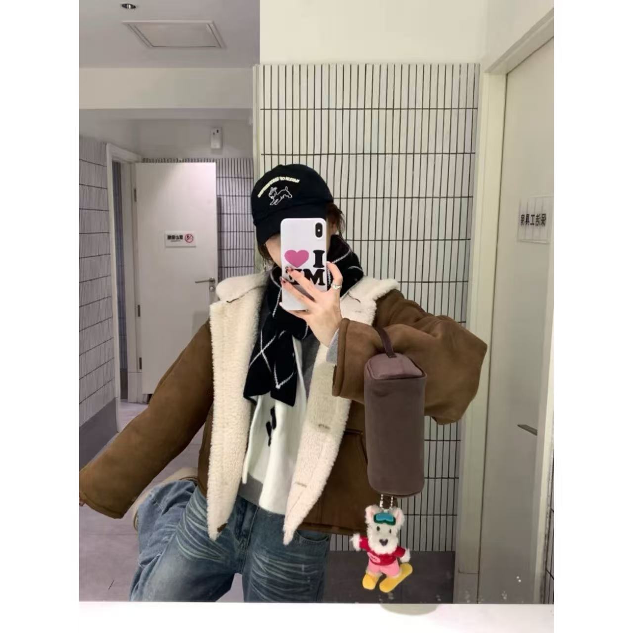 1848女单排扣冬季宽松型立领短外套拼接ins网红