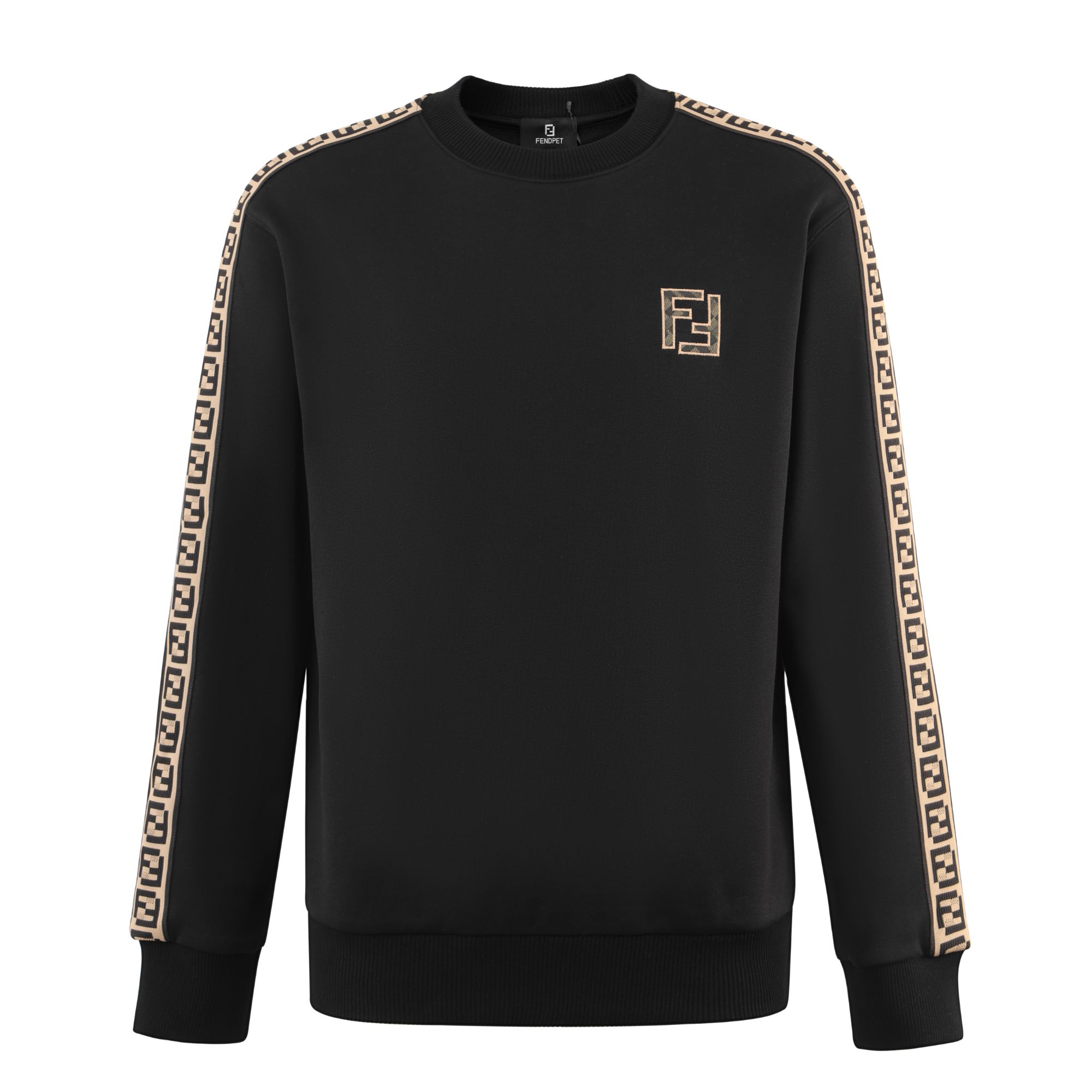 FENDPET25秋冬男士经典双F织带边条圆领套头卫衣加绒保暖