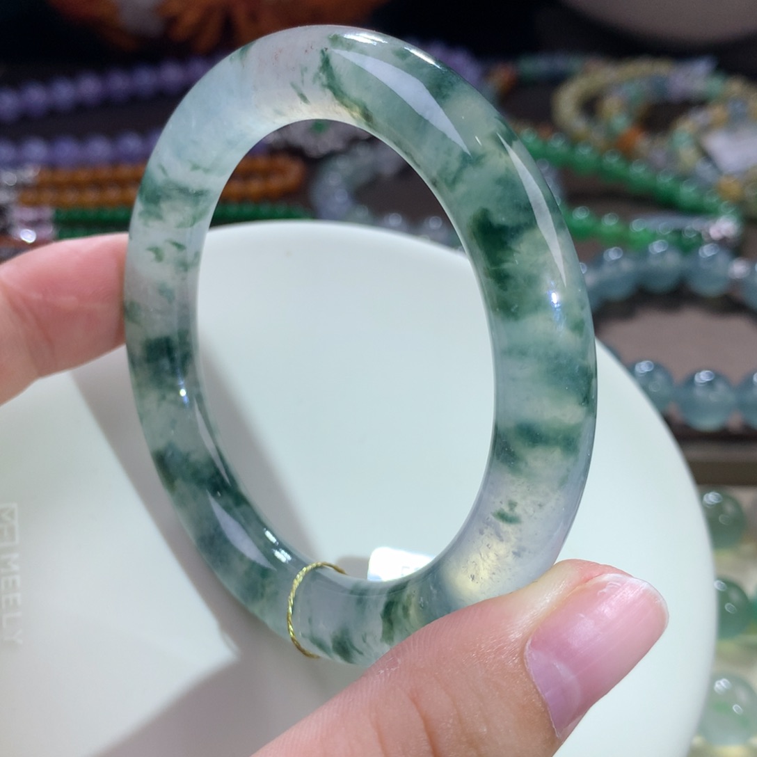 翡翠手镯未镶嵌翡翠高冰绿野仙踪圆条53号圈口