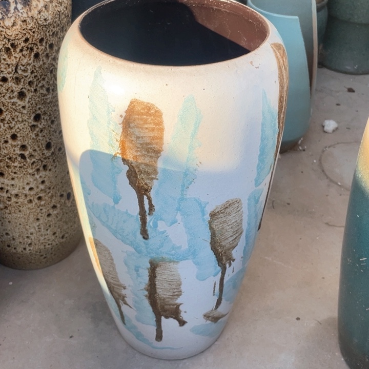 紫砂花盆42×17瑕彩绘