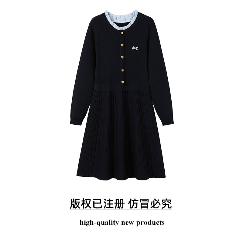 奢姿2025年秋季新款大码女装立领气质裙子胖妹妹学院风胸针连衣裙
