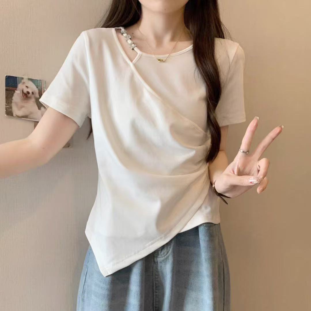 短袖法式宽松型纯欲风短款T恤设计感温婉风中性风