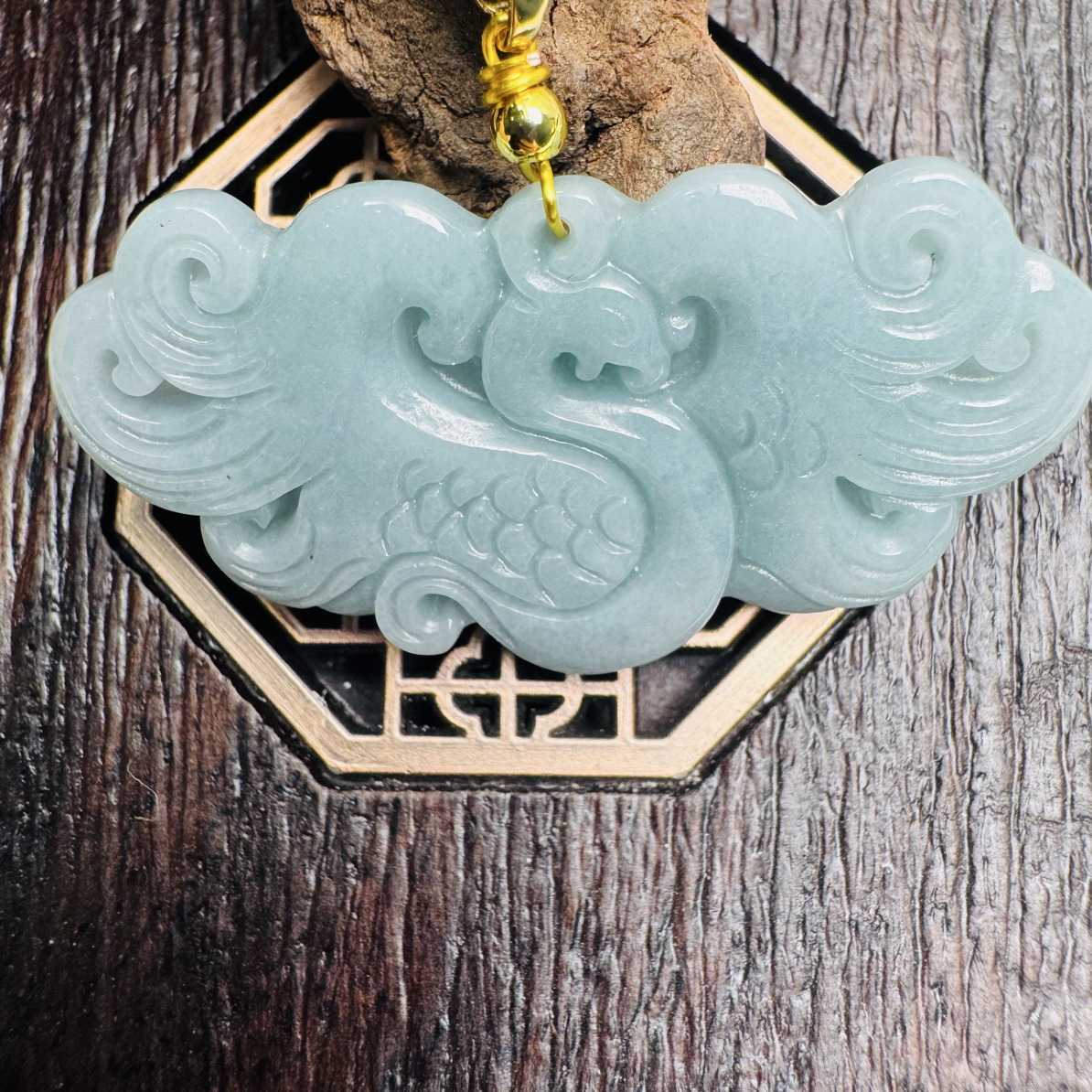 天然翡翠A货 冰蓝国风凤凰凤牌吊坠（多样性发其一 含绳）