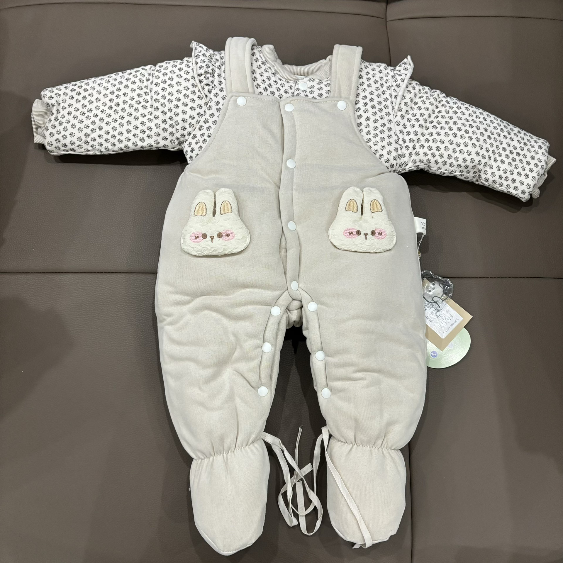 【400克套装】珂珂小熊冬季400克棉花婴儿背带保暖小兔款包脚两件套