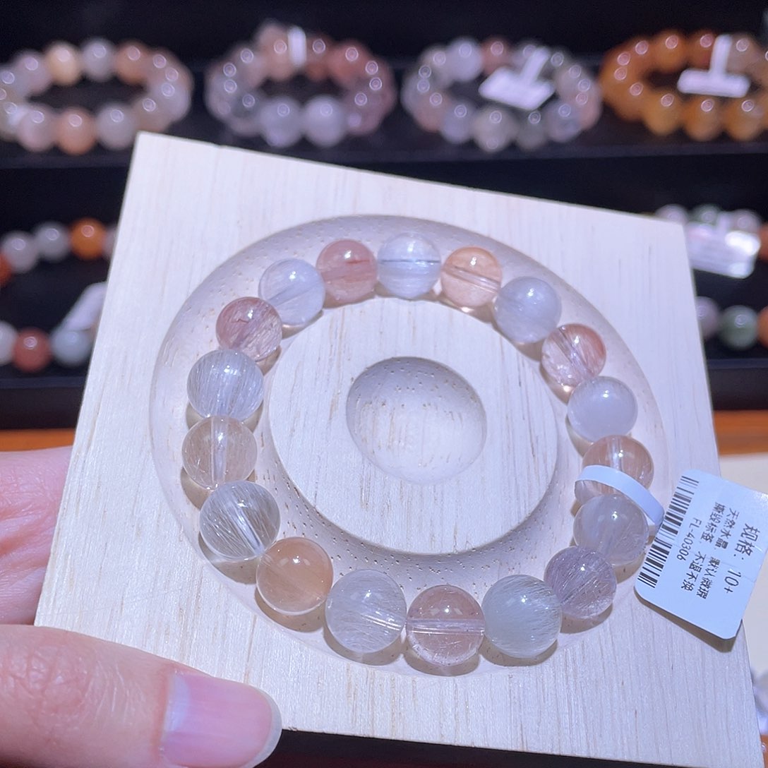 水晶手链未镶嵌兔毛手链，晶体通透