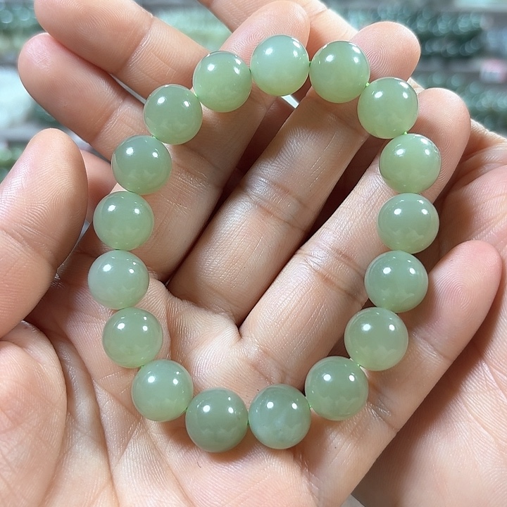 和田玉手链未镶嵌晴水绿青海卡12