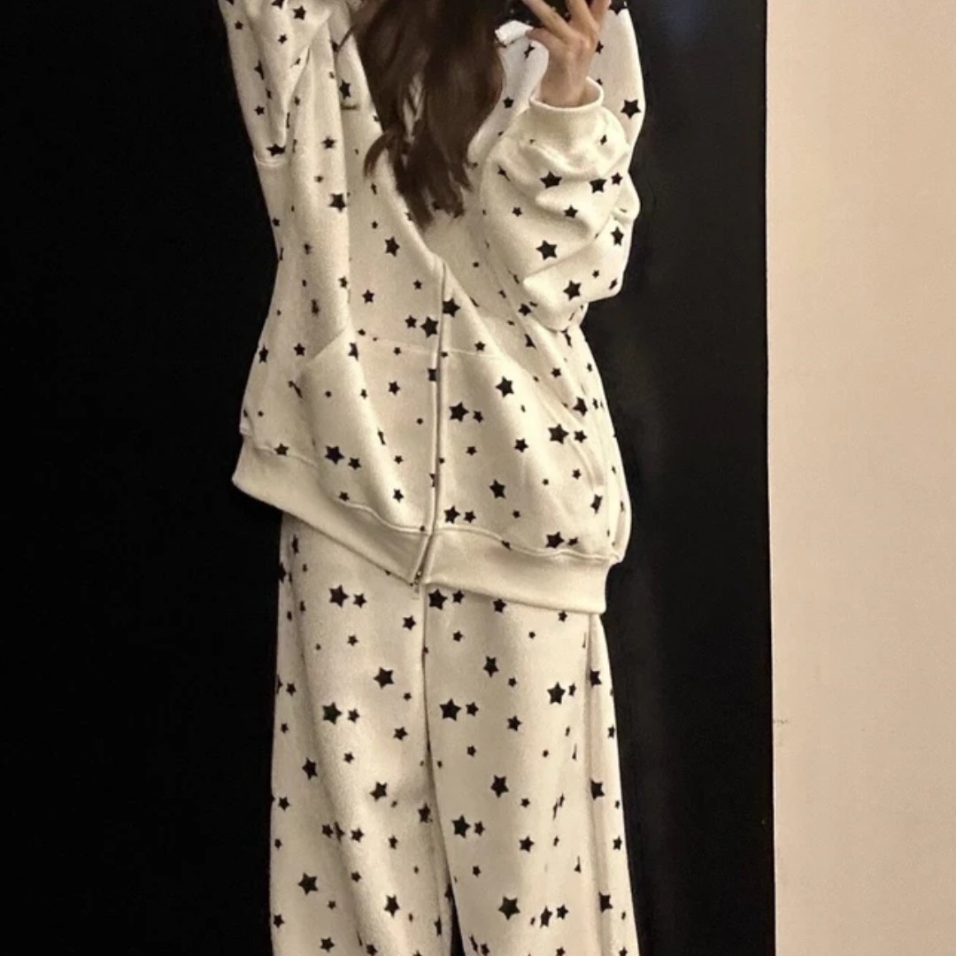 星星兔耳朵卫衣卫裤套装慵懒风三个颜色