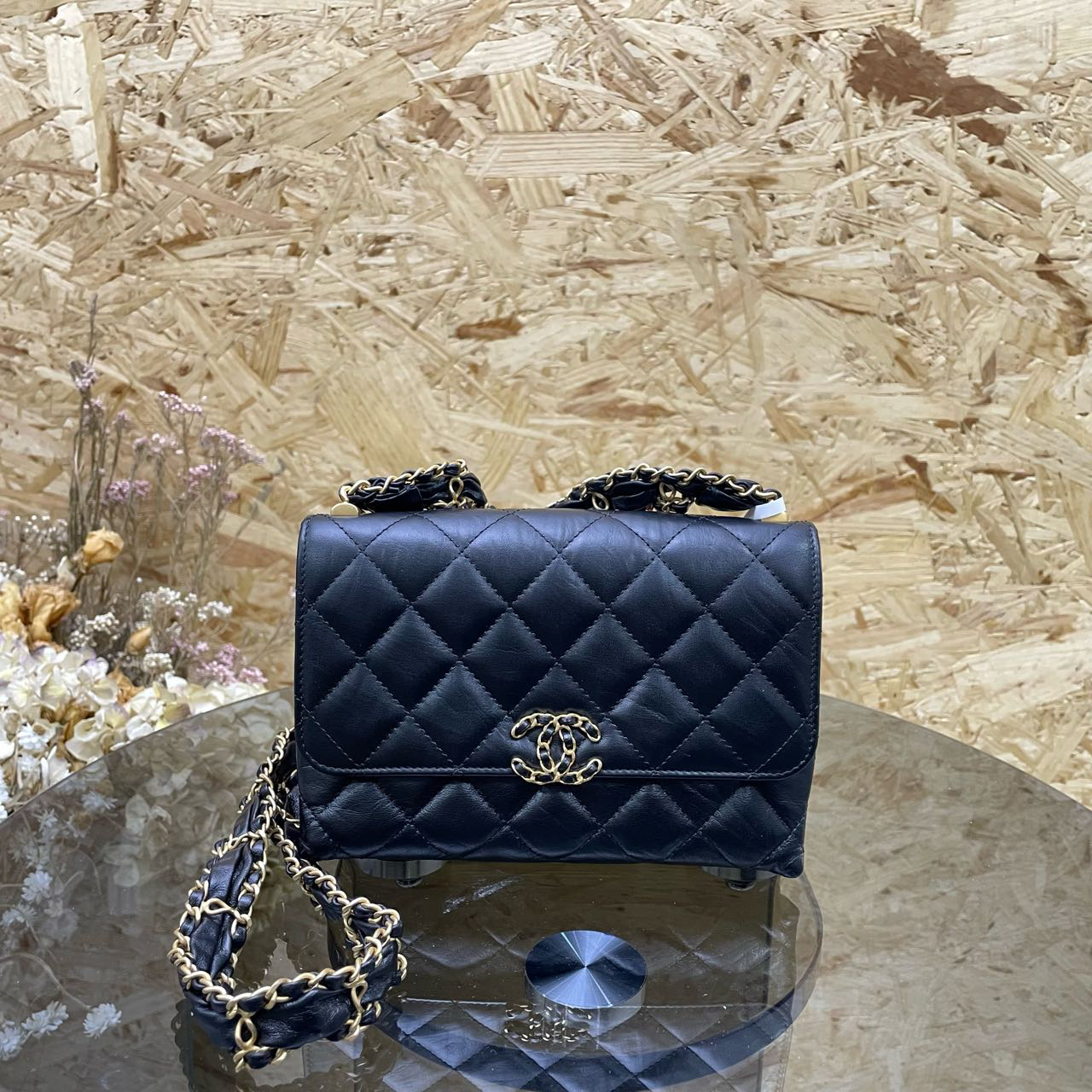 99新 Chanel/香奈儿 黑金19豆腐包风琴包 牛皮23年芯片 US5112527