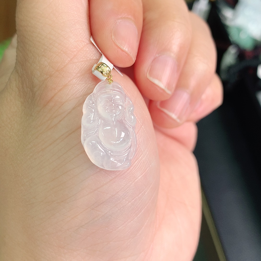 翡翠颈饰18K金镶嵌冰胶财神爷