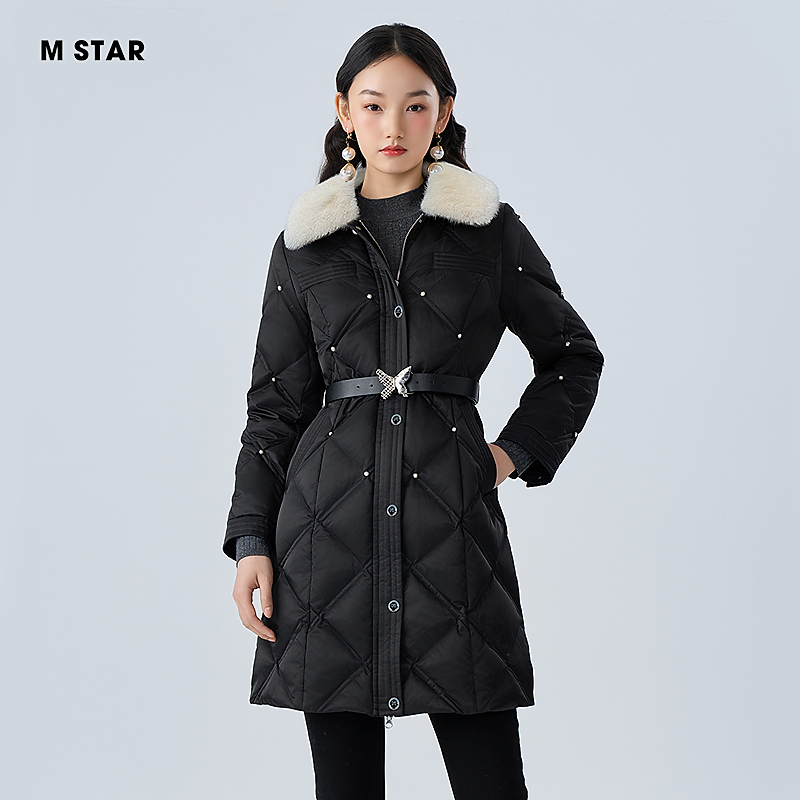 M-Star冬季新款缎面绗线羽绒外套鹅绒保暖女收腰通勤 SFCI143093
