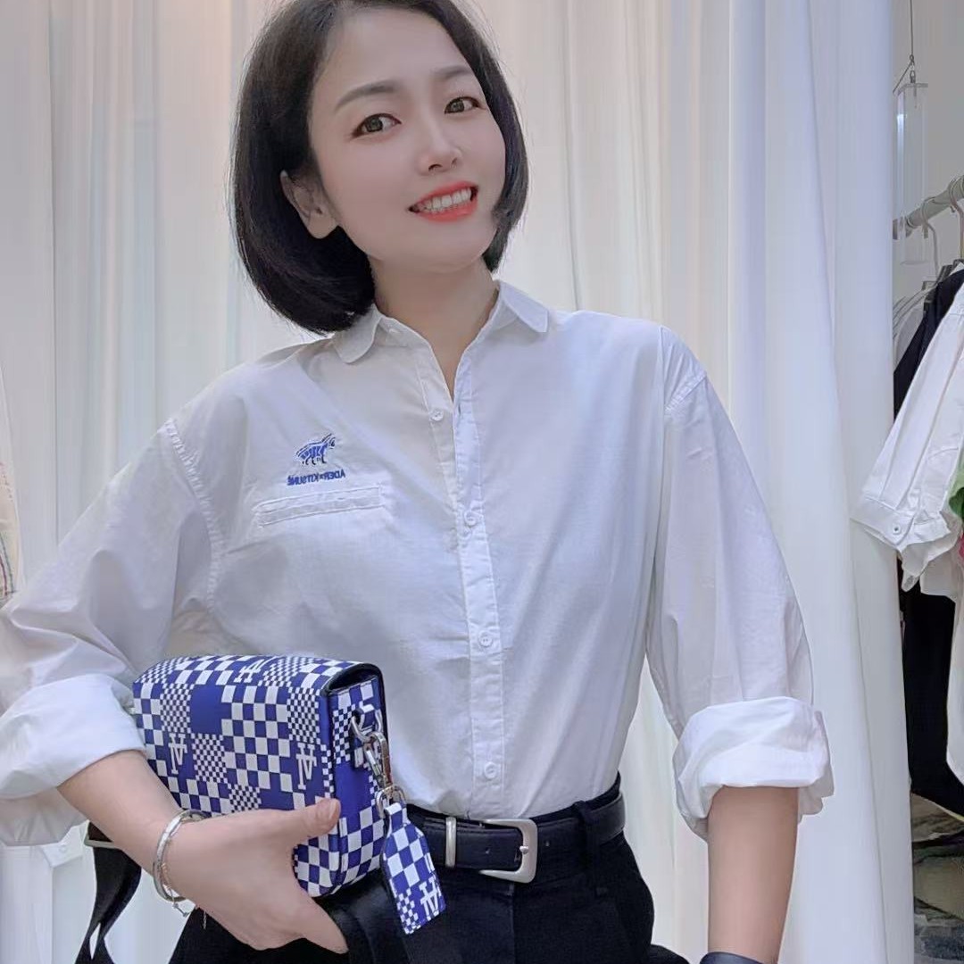 Y920小清新可爱动物刺绣宽松长袖衬衫女