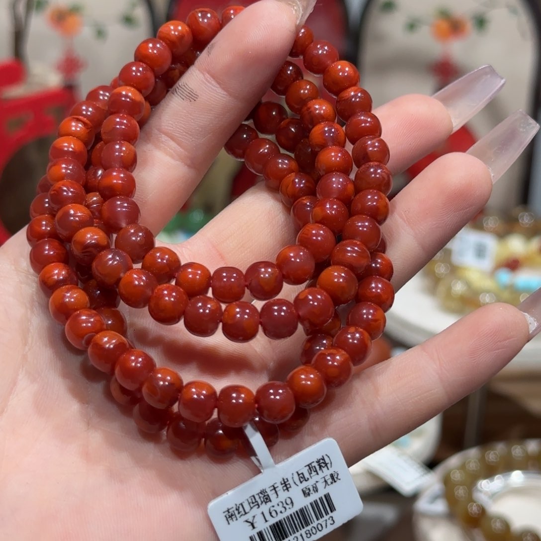 南红玛瑙手串未镶嵌原矿无胶火焰纹多圈手串6.5+