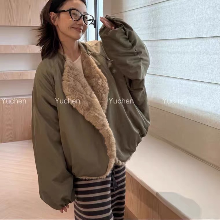 《四季U.NI. 》双面穿人造小湖羊欧人造貂绒女2025冬新款宽松灯笼袖