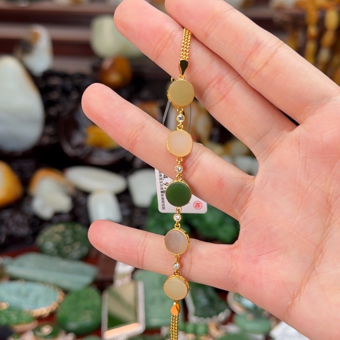 和田玉银S925镶嵌手链