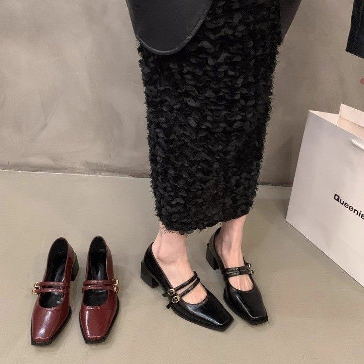 高跟法式红色玛丽珍小皮鞋女鞋子2025年新款春秋季复古气质晚晚