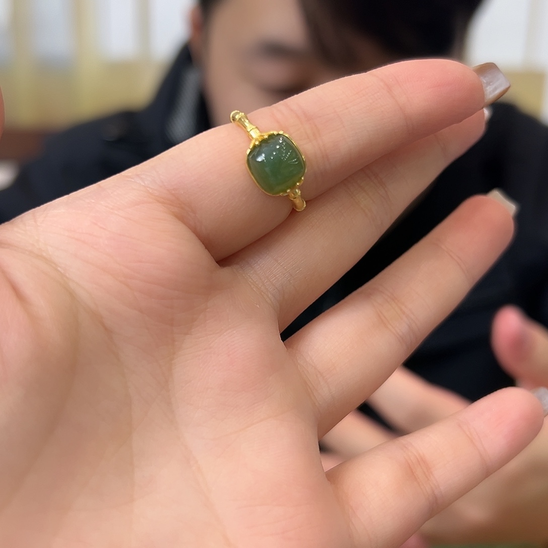 和田玉银S925镶嵌戒指碧玉戒指-571350