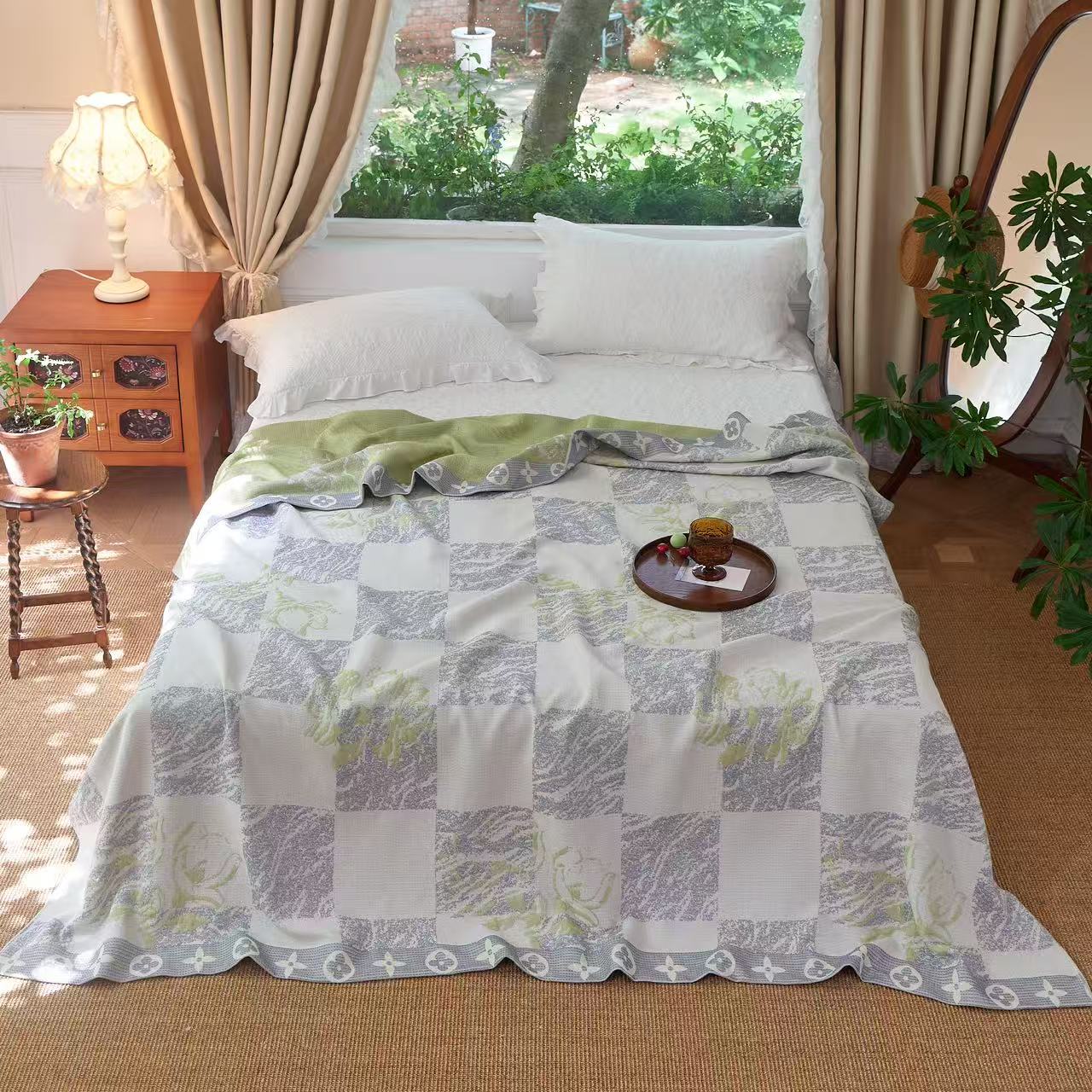 【DADONG·青灰格韵】200*230麻床盖轻奢多功能可机洗