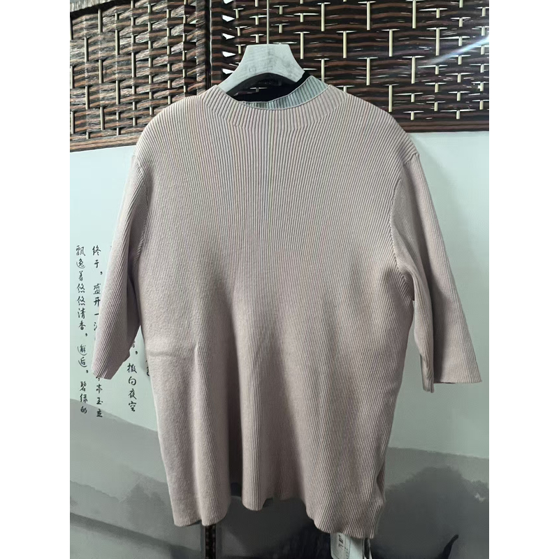 LX孤品上衣打底圆领高弹竖条纹短袖针织衫22158