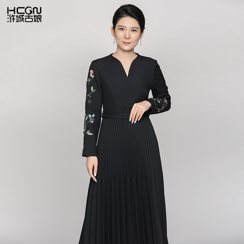 hcgn/浒城古娘中国风样衣链接花香四溢连衣裙CMT17799