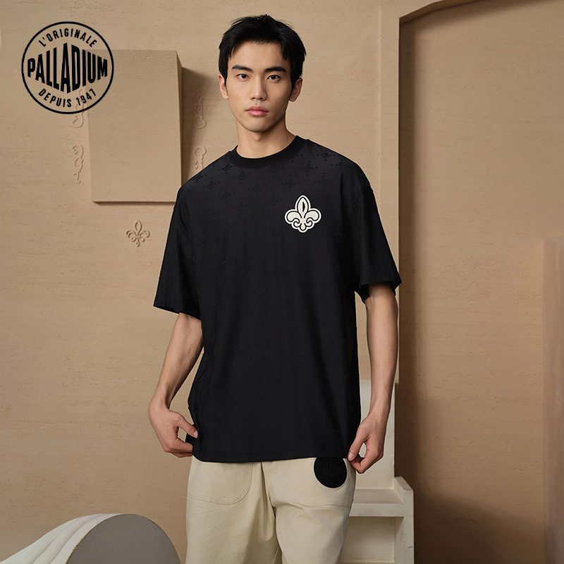 PALLADIUM帕拉丁夏季男款上衣时尚宽松提花圆领短袖T恤109651
