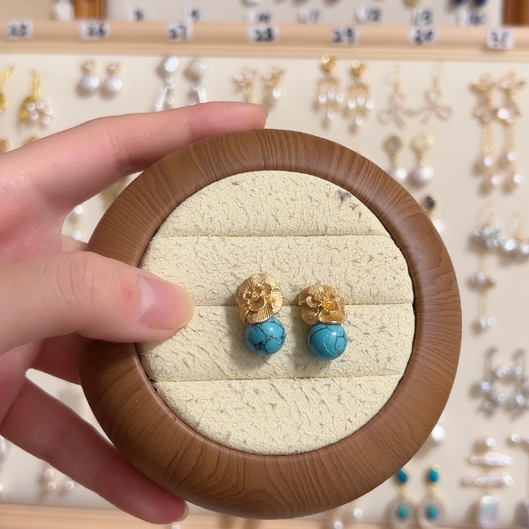 耳钉银S925镶嵌淡水珍珠