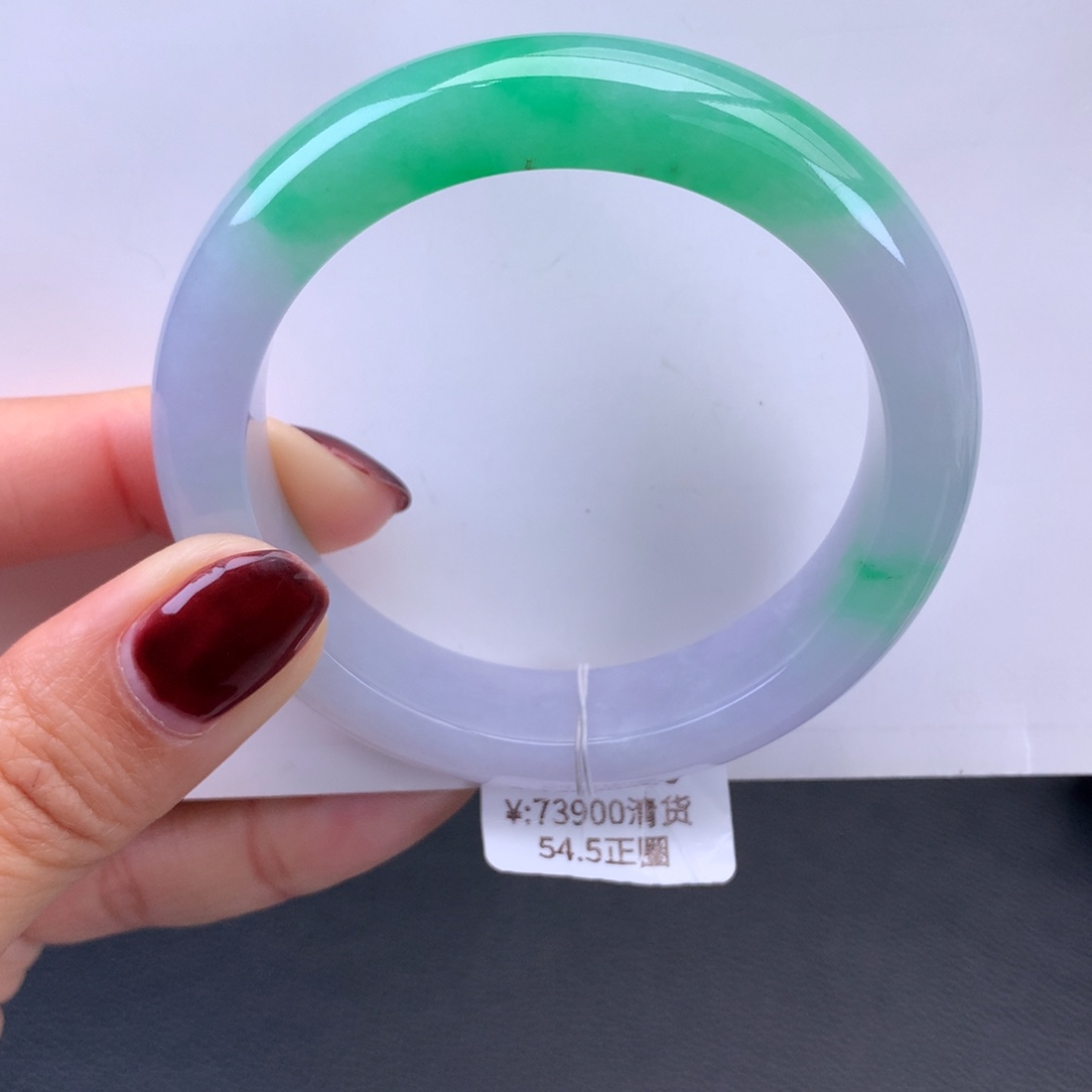 翡翠手镯未镶嵌糯冰春彩手镯（棉线细纹）