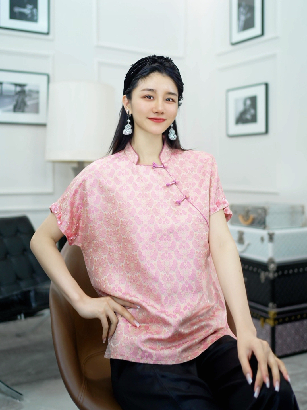 Betty Bairn【名家宋锦/花倚】祥云团短袖上衣25B-BW10306