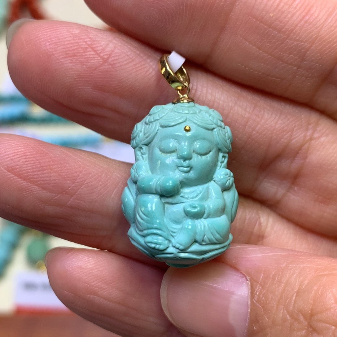 绿松石吊坠18K金镶嵌