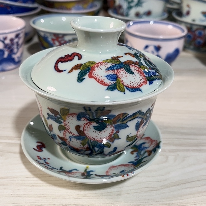 瓷片景德镇陶瓷盖碗。绿。