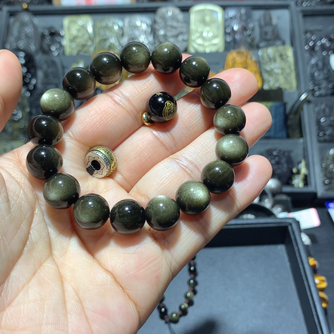 黑曜岩手串未镶嵌喜****.